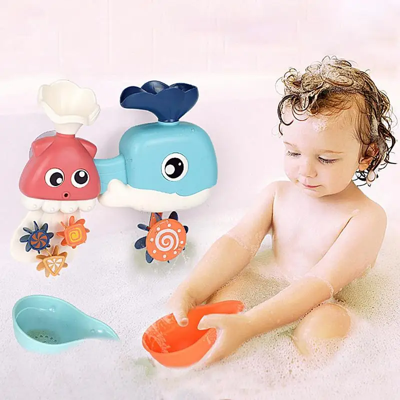 Fish Bath Toys Kids Fish Spinner Toys With Suction Cup Children's Bathroom Splashing Toy With 2 Spoons