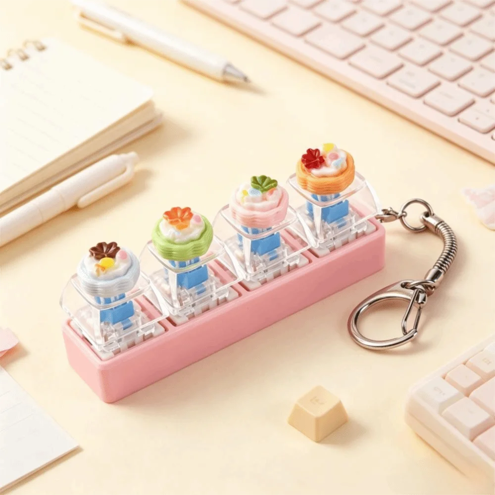 Mechanical Click Keycap Fidget Keychain Pass The Time Finger Button Keyboard Clicker Keyring Cute Egg Tart