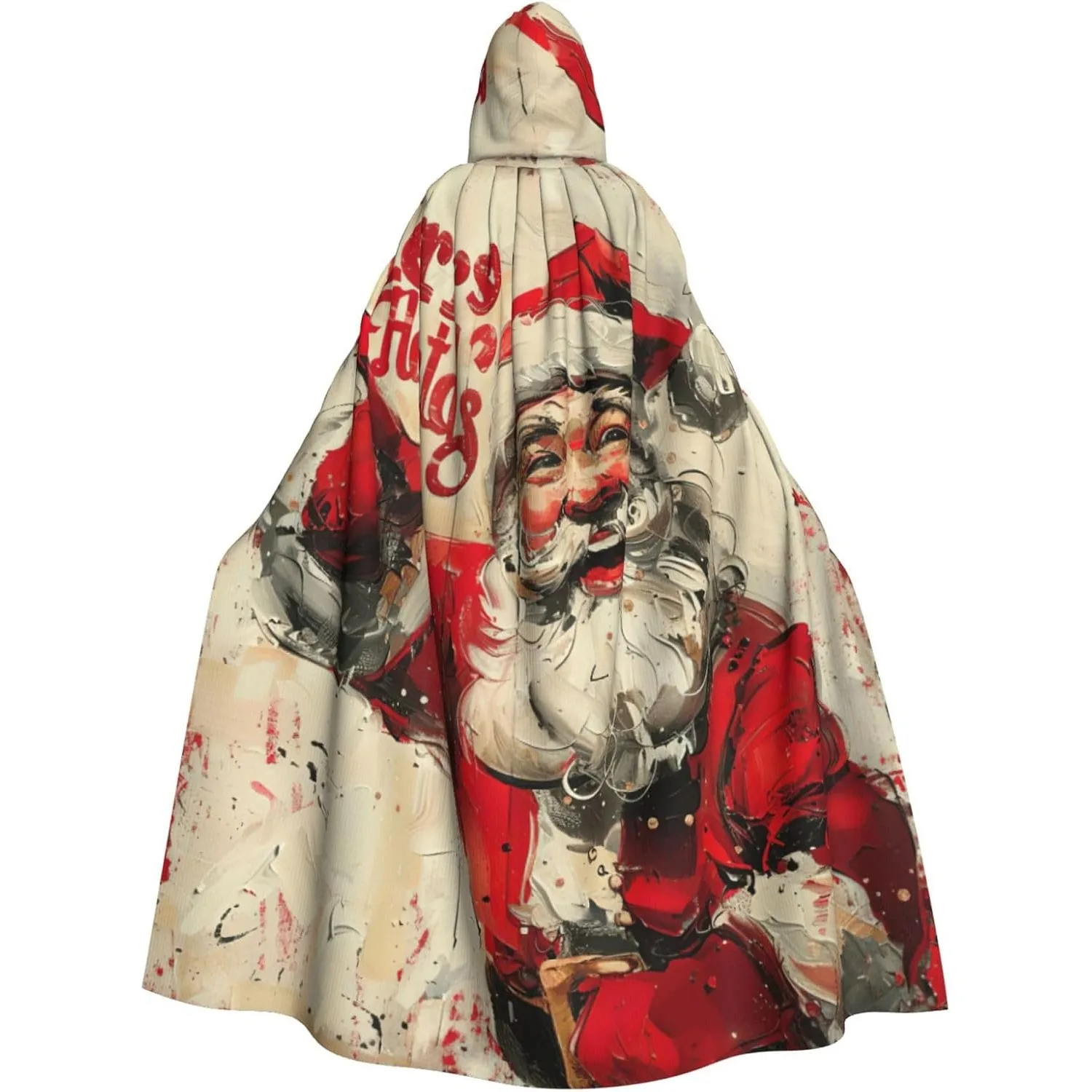 Merry Christmas Print Adult Halloween Hooded Cape, Witch Costume,Cosplay Robe, For Witch Vampire Wizard