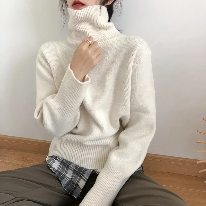 Cashmere Elegant Turtle Neck Women Sweater Soft Knitted Basic Pullovers O Neck Loose Warm Female Knitwear Jumper