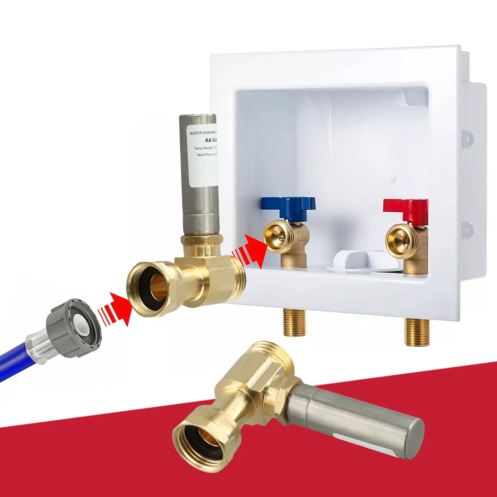 Sleek Brass Water Hammer Stopper Designed to Control Appliance Related Noise Fits Most Standard Washer & Dishwasher Hoses Easily