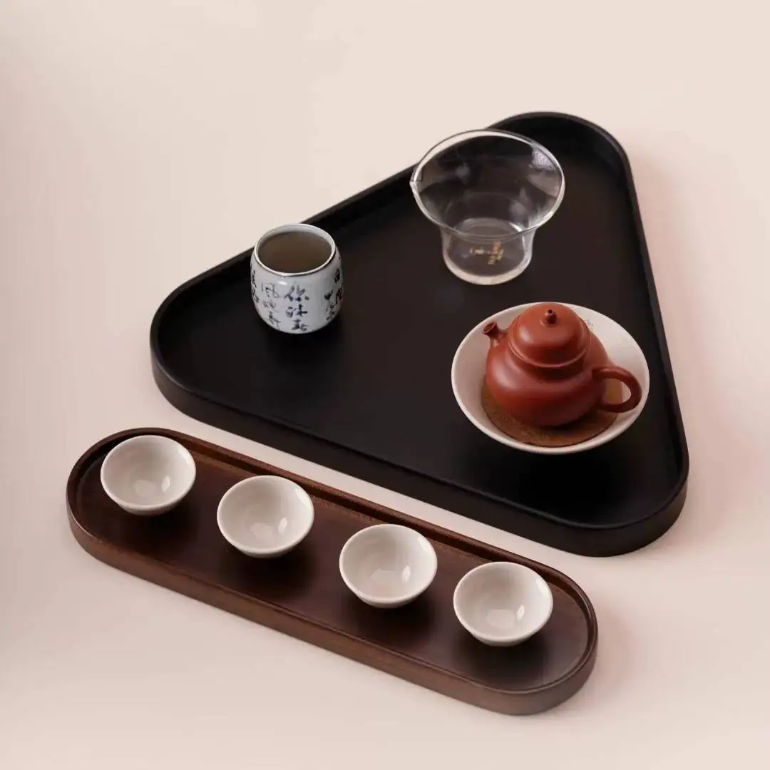 A Snooker Accessories: Four Cups, Solid Wood Tray, Table, Tea Accessories, Complete Set Of Teacups
