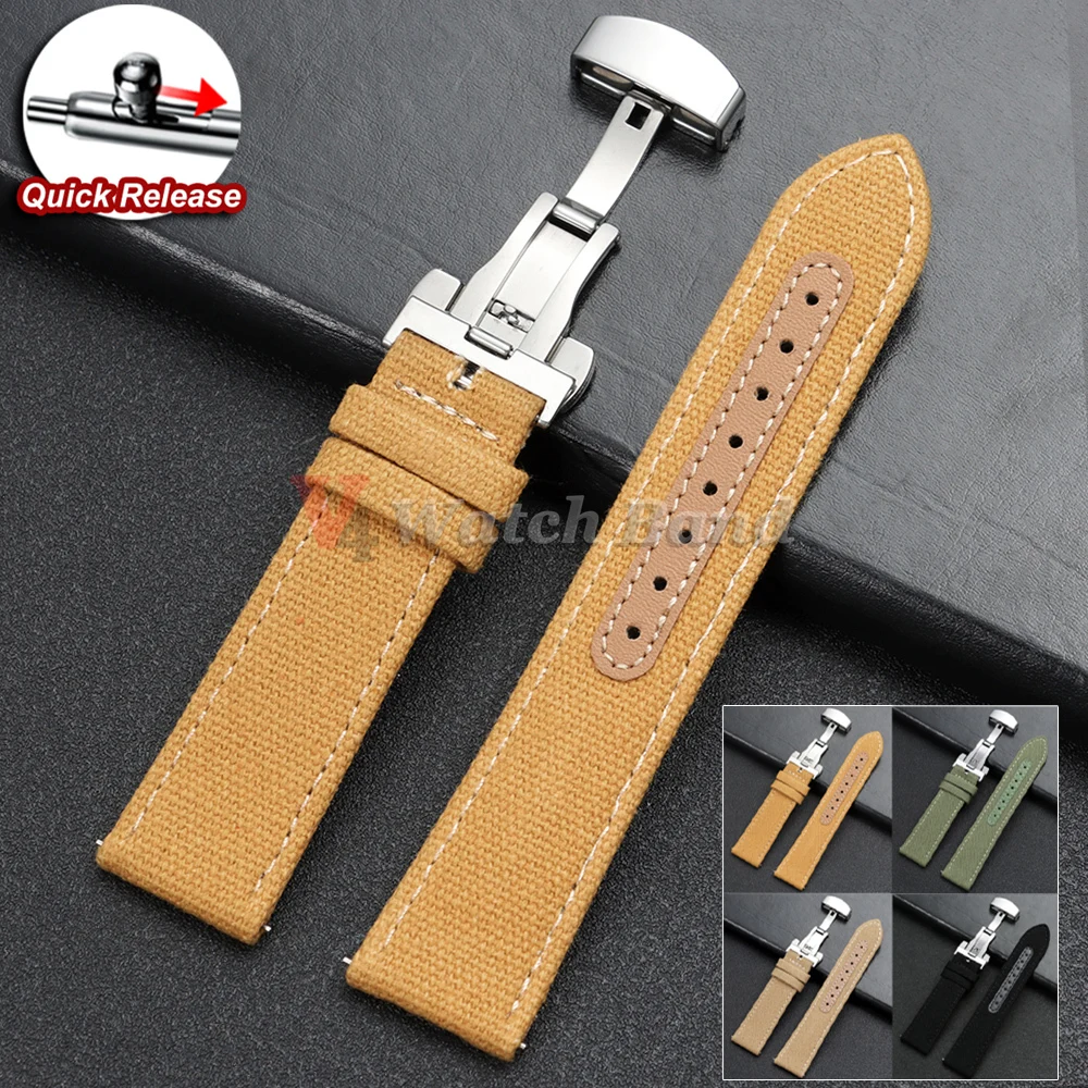 20mm 22mm Nylon Kalbsleder Uhrenarmbänder Nylon-Leder Armbanduhrband mit Schmetterlingsverschluss Armband für Herren und Damen Uhrenzubehör