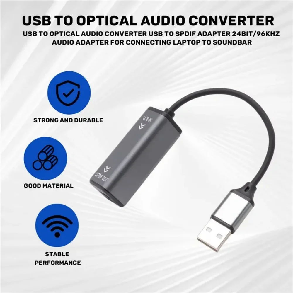 E-Easy To Use-USB To Optical Audio Adapter 24Bit/96KHZ USB To SPDIF Converter For Connecting Laptop To Soundbar