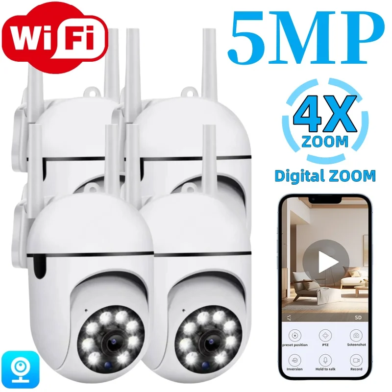 wifi camera de seguranca sem fio ao ar livre ptz panorama cctv rastreamento humano camera vigilancia em casa inteligente cor noite vedio monitor 5mp 01