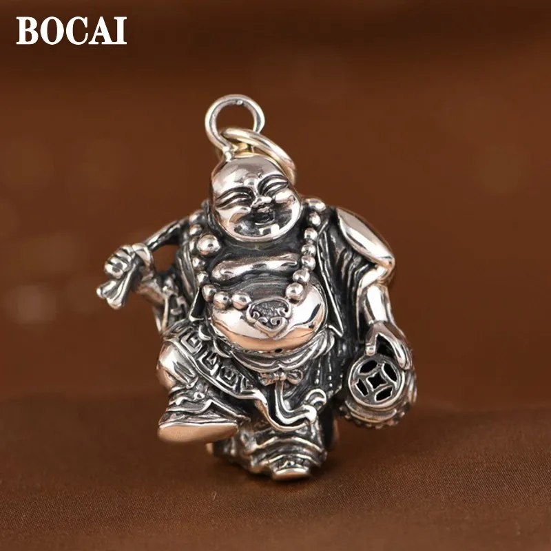 

BOCAI New S925 Silver Jewelry Accessories National Style Peace and Success Cloth Bag Buddha Good Luck Men and Women Pendant