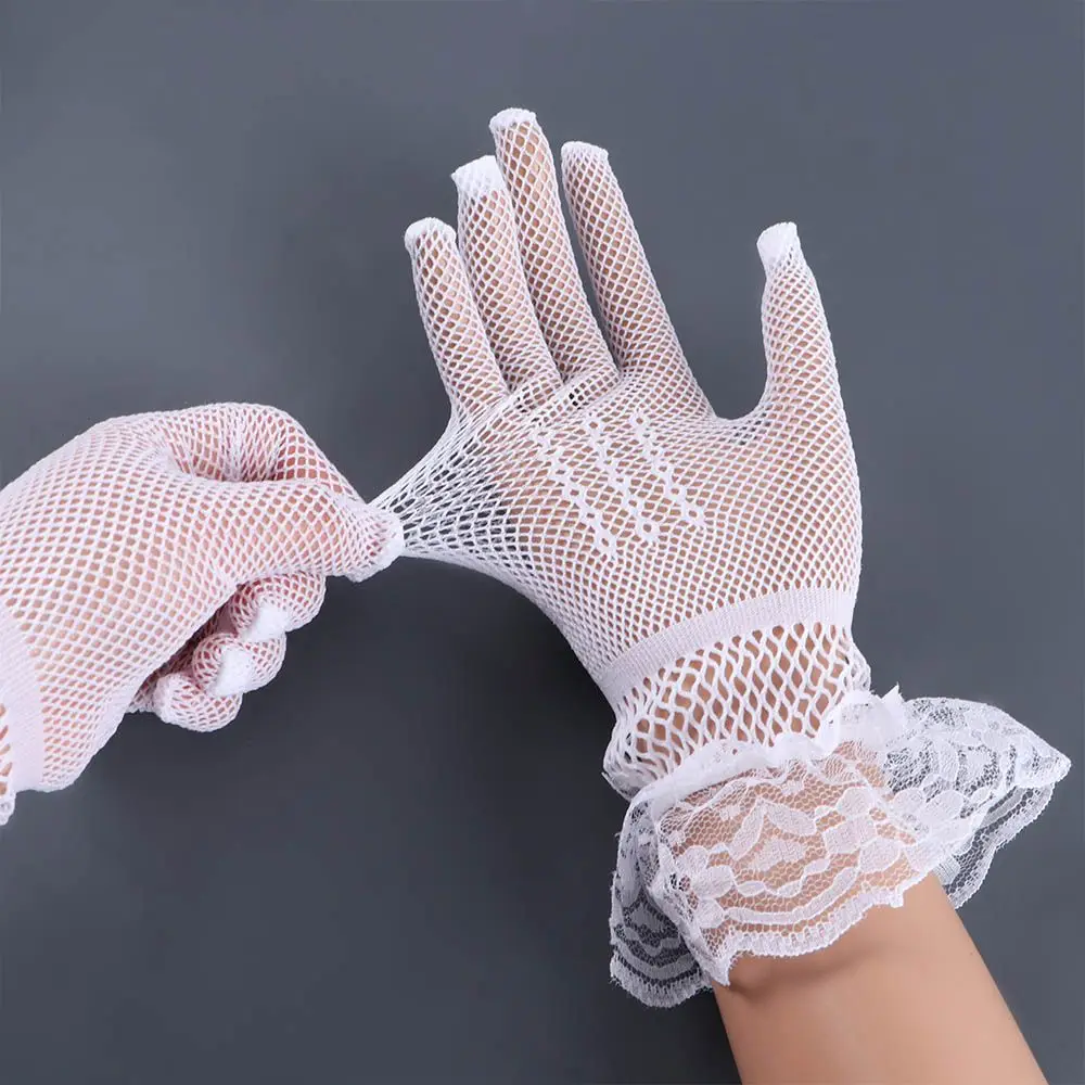 Breathable Sexy Flower Crystal Anti-UV Bow Lace Sun Protection Mittens Wedding Gloves Women Driving Gloves