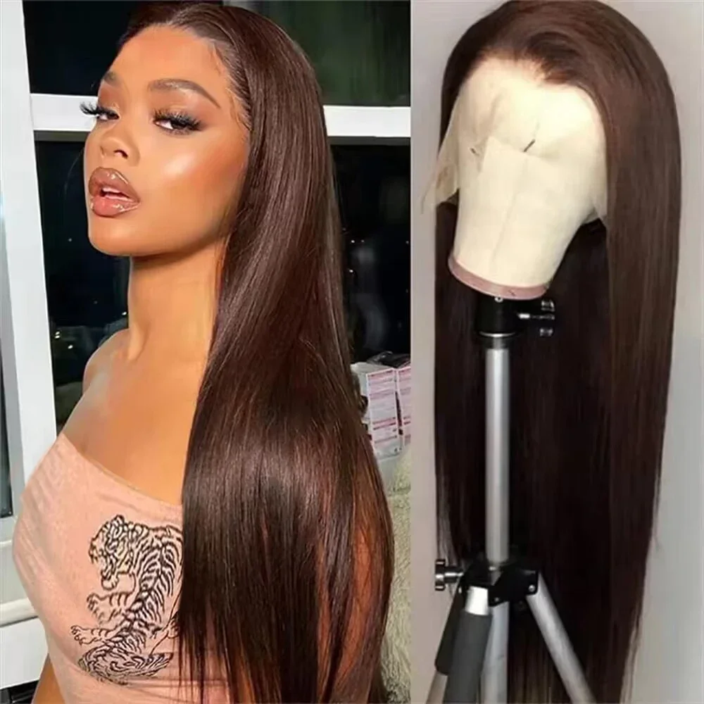 30 36 Inch 200% Chocolate Brown Bone Straight 13x4 HD Lace Front Human Hair Wigs Brazilian #4 Colored 13x6 Frontal Wig For Women