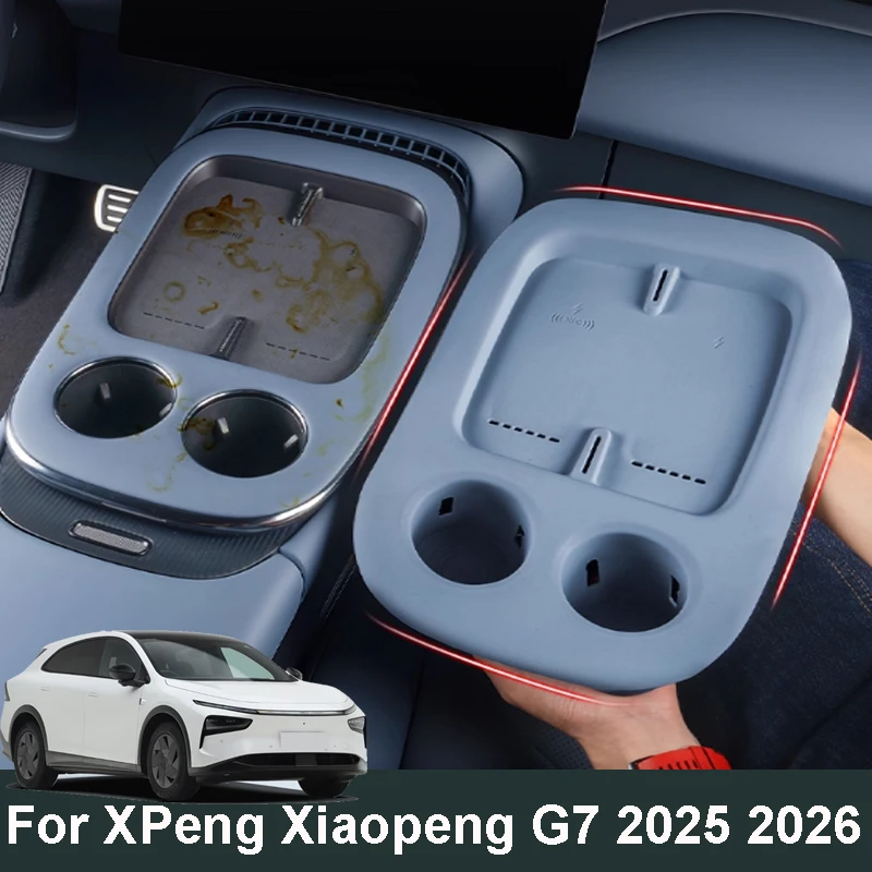 

For XPENG Xiaopeng G7 2025 2026 Car Wireless Charging Pad Silicone Central Control Water Cup Protective Pad Interior Accessories
