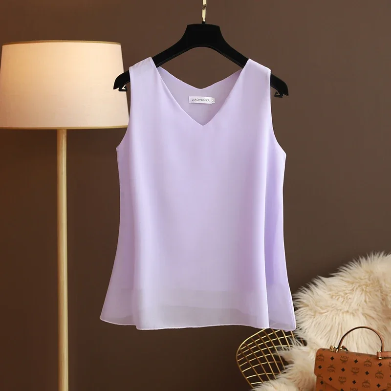 New Arrival Casual Shirt Chiffon Vest Female Summer New Sleeveless Halter T-shirt V-neck Blouse Loose Inside Cover Bellies