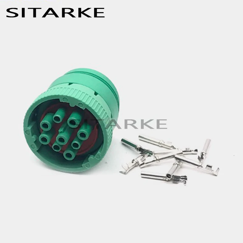 1 Set 9 Pin HD16-9-1939S HD10-9-1939P Deutsch Green Circular Aviation Female Male Connector For Track J1939 HD16-9-1939S-P080