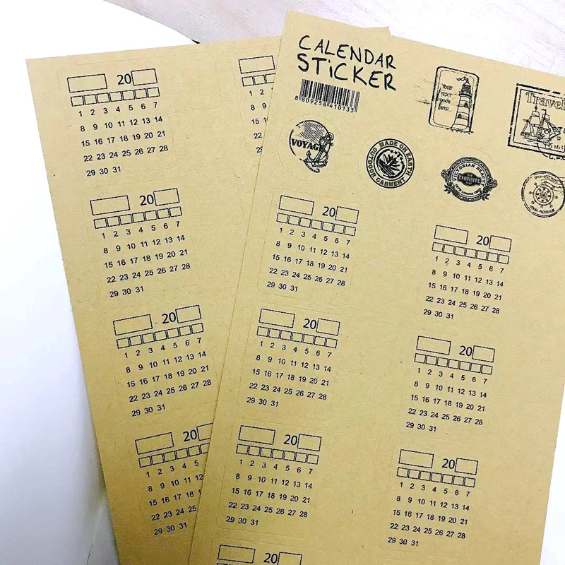 Monthly Calendar Stickers Kraft Paper Junk Journal Diary Deco Date Month Planner Sticker Scrapbooking Craft Stationery Supplies