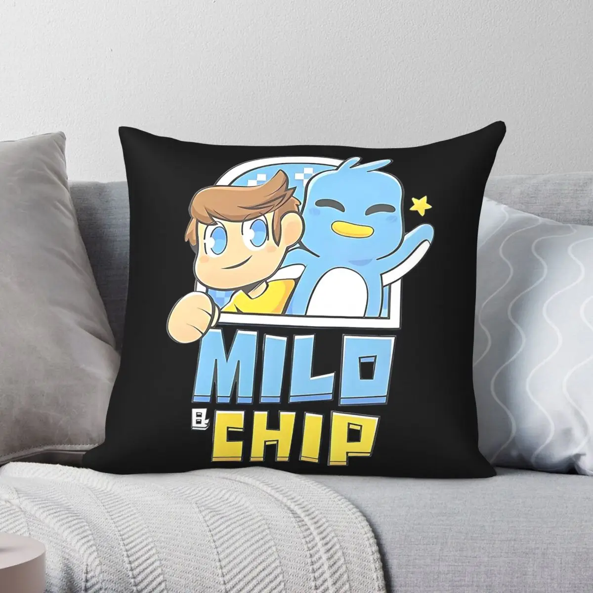 Milo And Chip Pillowcase Polyester Linen Velvet Printed Zip Decorative Pillow Case Home Cushion Cover
