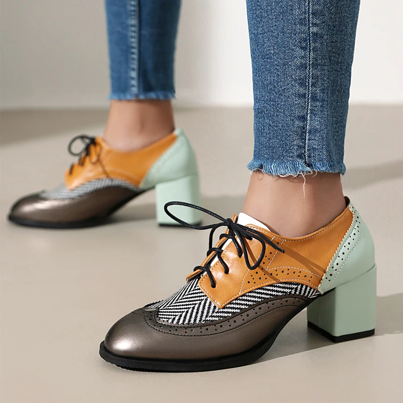 

Женские туфли-оксфорды на шнуровке, винтажные женские туфли-оксфорды из искусственной кожи на толстом каблуке в стиле ретро, британские броги, женская обувь 2026, новинка 47 48
