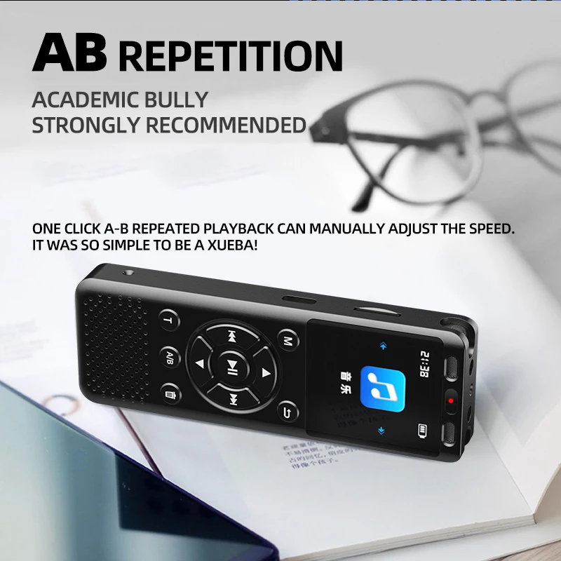 Large screen C-type rechargeable  digital recorder WAV 512kbps recording bit rate voice activation monitoring lecture recordi