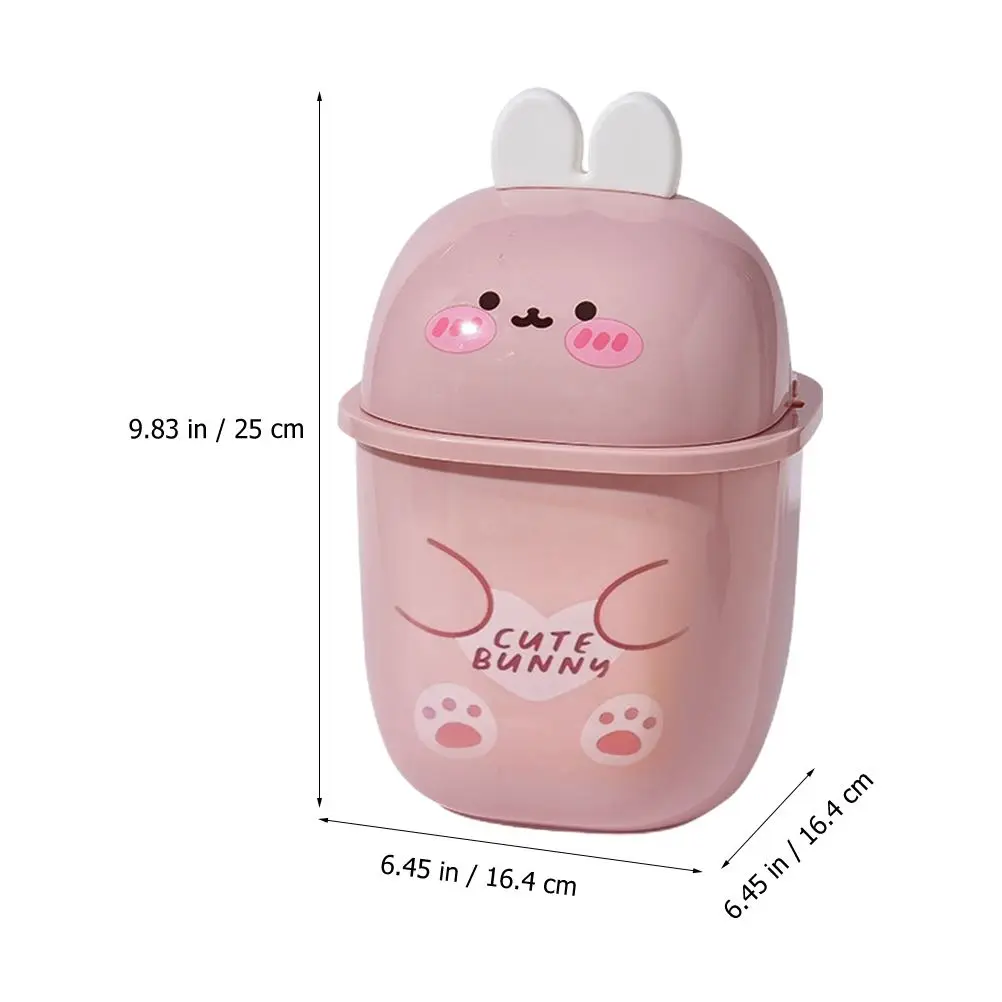 1 Mini Desktop Trash Can Cartoon Rabbit Plastic Trash bin Toilet Paper Bin Tabletop Garbage Bin With Lid Countertop Waste Bucket