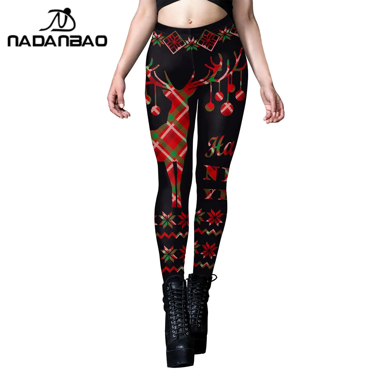 NADANBAO Neon Print Women Leggings Ugly Christmas Trousers Gifts Elk Mid Waist Pants Xmas Holiday Sexy Tights Fitness Workout