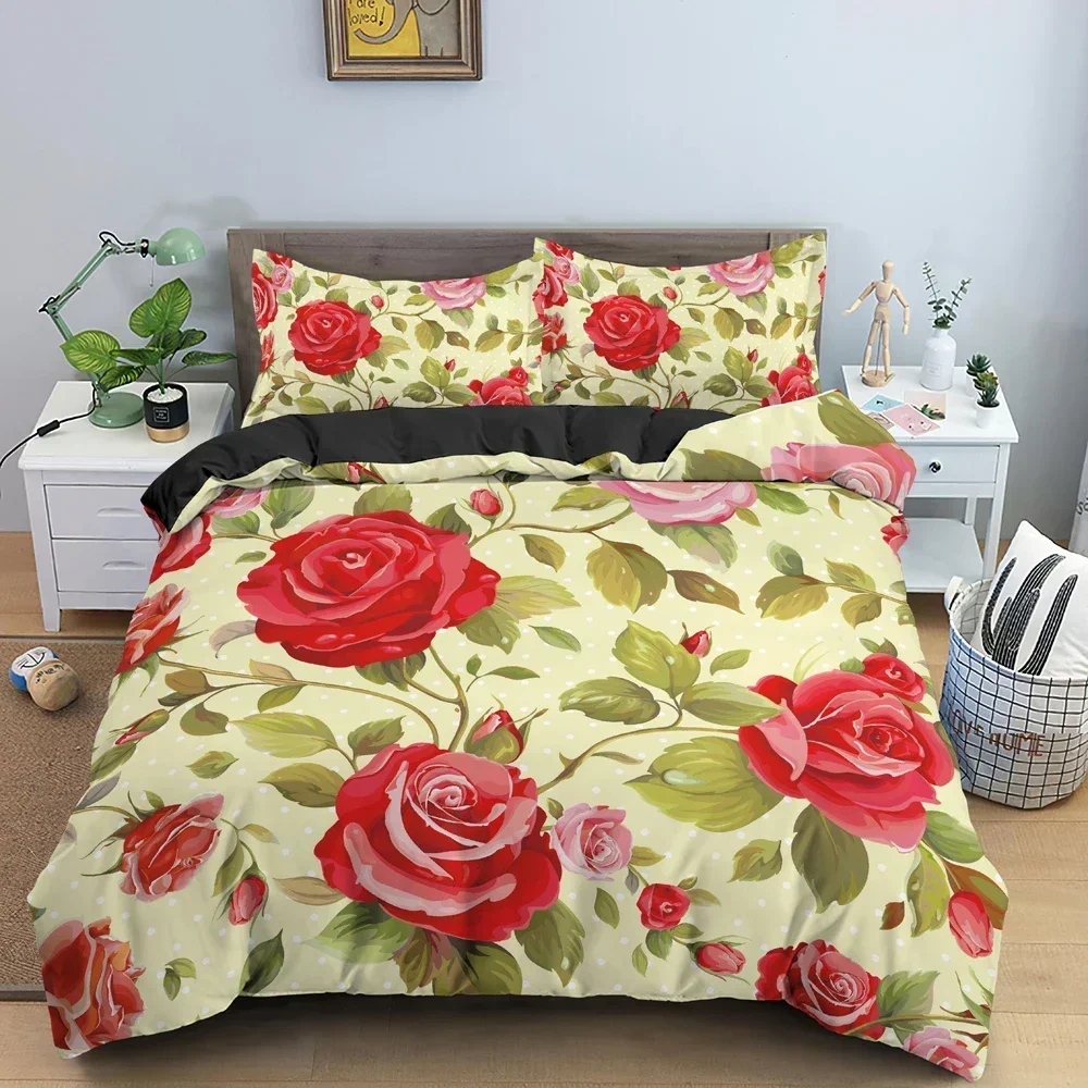 2/3Pcs 3D Floral Comfortable Duvet Quilt Cover Pillowcase Bedding Set Children Bedroom Decoration Home Textile