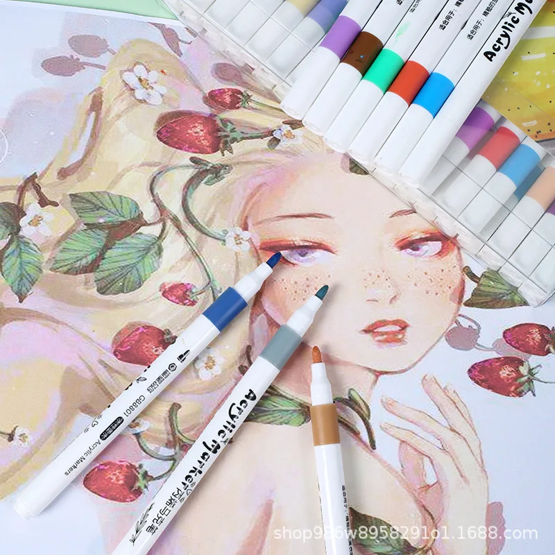 Full Set of 36-Color Acrylic Paint Pens, Acrylic Pens, Dual-Tip Markers, Quick-Drying Soft-Tip Acrylic Marker Set