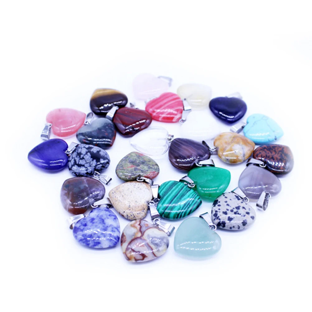 

20 Pcs Heart Charms for Necklace Pendant Accessories Gem Natural Stone Hangings