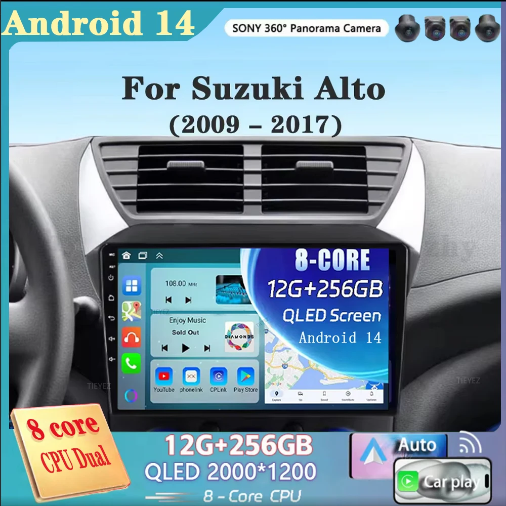 Android 14 For Suzuki Alto 2009 - 2016 Car Multimedia LED Screen Stereo Video Player GPS Navigation Radio Auto 360 Camera FM BT