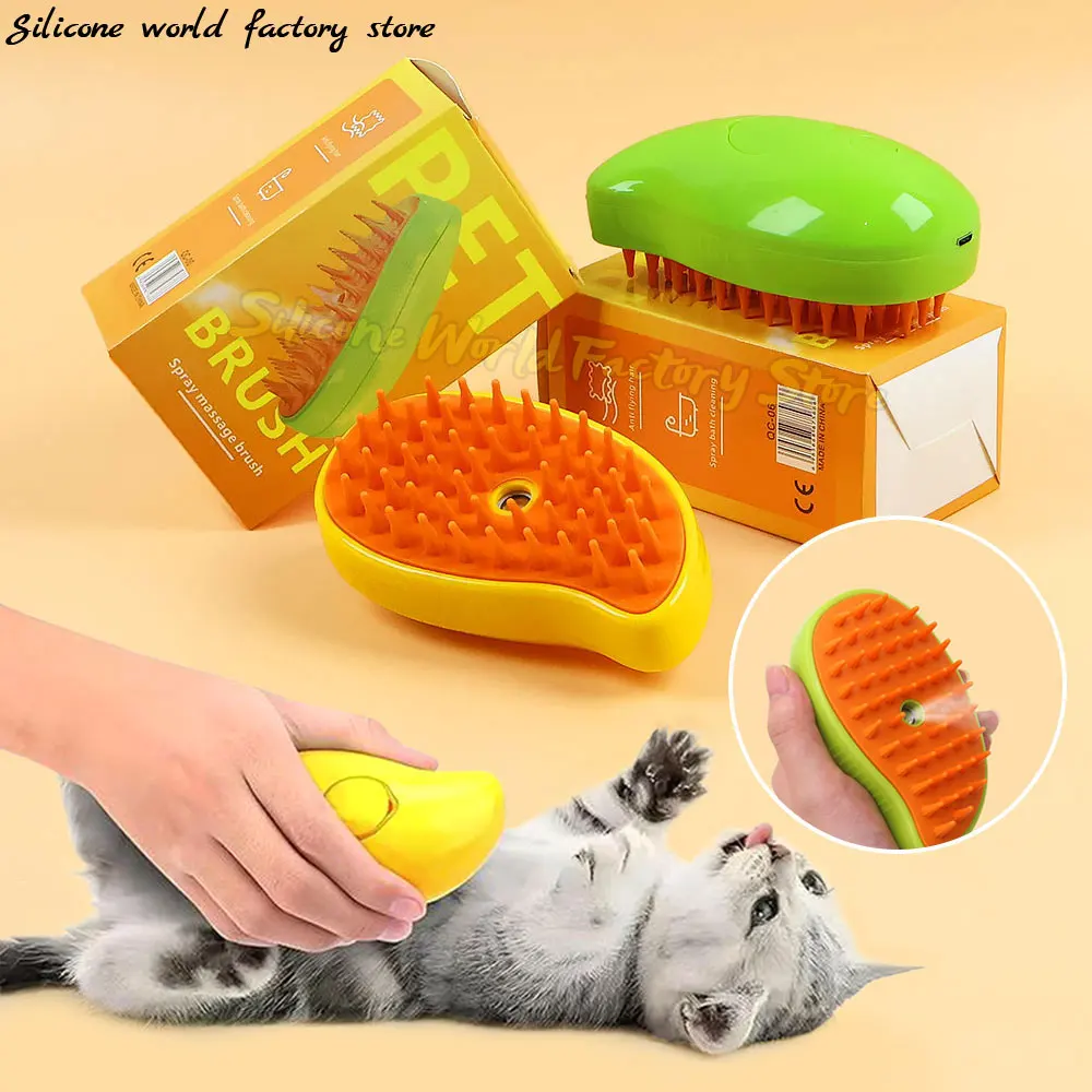 Silicone World Cat Dog Pet Spray Massage Comb Electric Steam Brush Grooming 3 in 1 Pet Remove Tangles Loose Hair for Massage