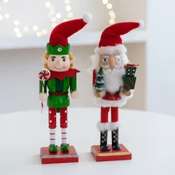 2pcs Elderly Elf Wooden Creative Nutcracker Soldier Ornament 27cm Christmas Living Room Foyer Wine Cabinet Decoration Ornament