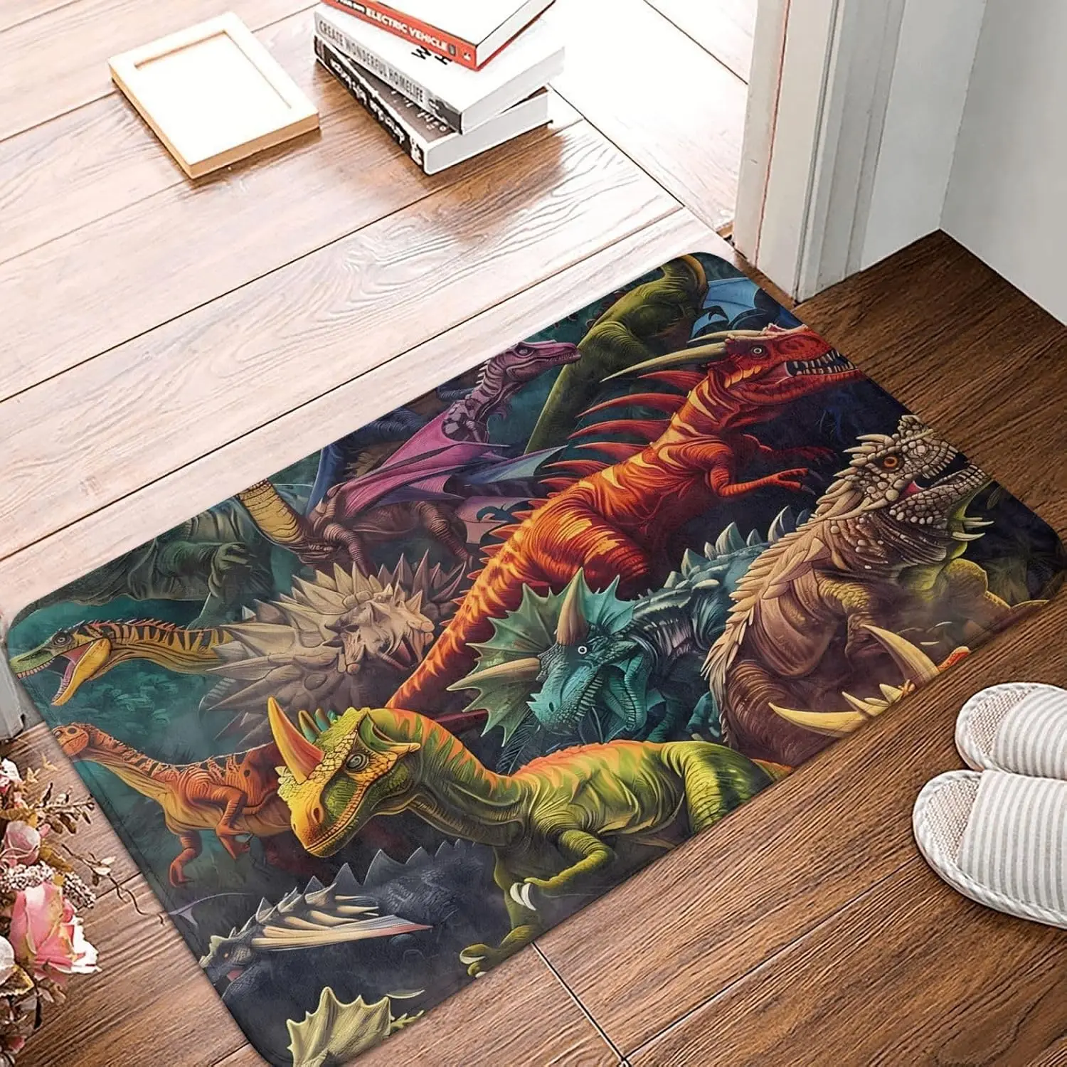 Massive Dinosaur Jurassic Art Mat Rug Runner Tropical Jungle Theme T-Rex Stegosaurus Prehistoric Home Decor Gift for Living Room