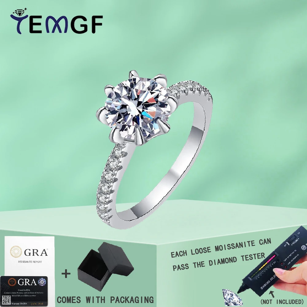 

TEMGF 8 Prong S925 Sterling Silver Ring Full Moissanite/Zircon Inlay Sparkling Wedding Band for Women Brides Luxury Fine Jewelry