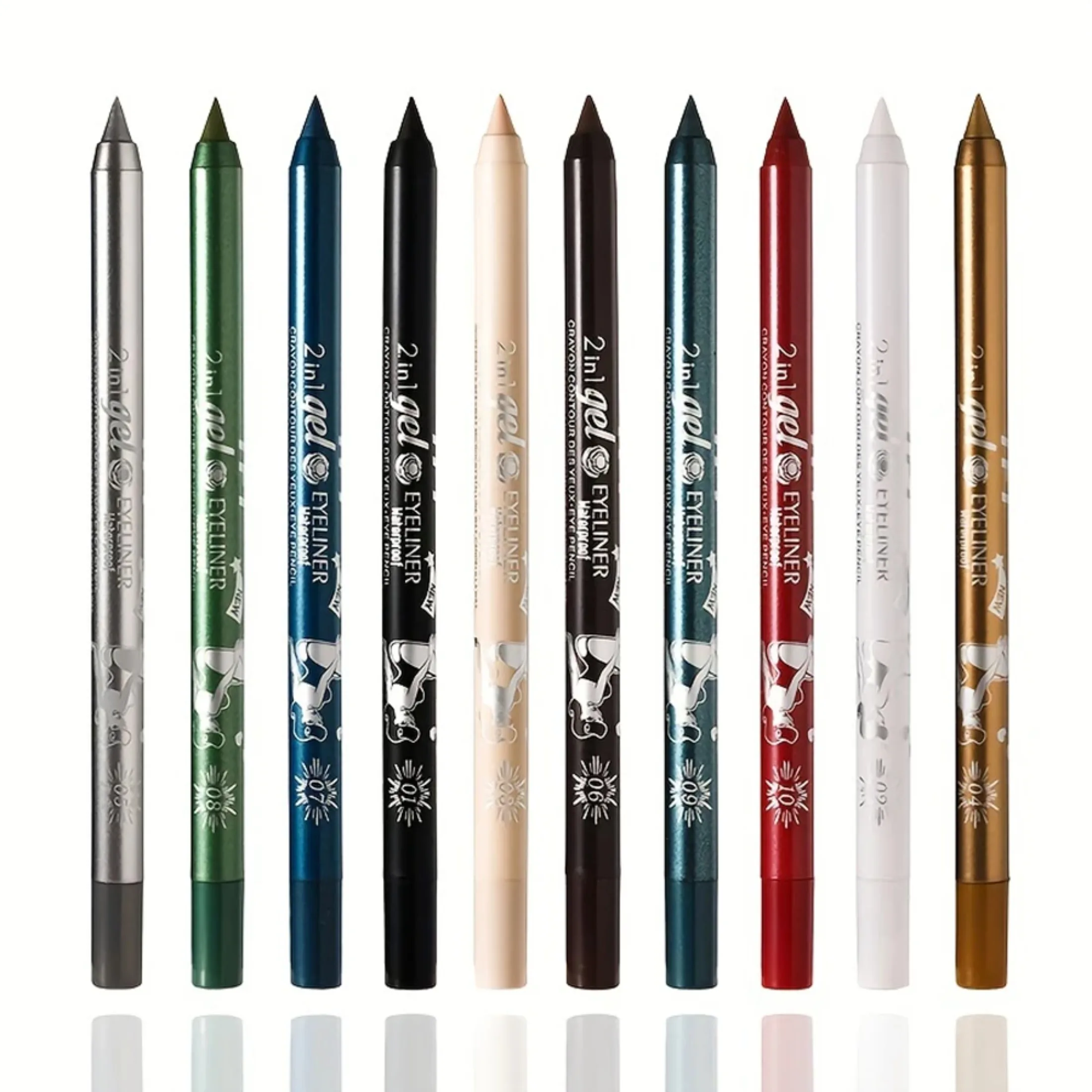 10 Colors Waterproof Eyeliner Pen Long-Lasting Concealer and Lip Liner Gel Pen, Sweatproof and Smudge Proof