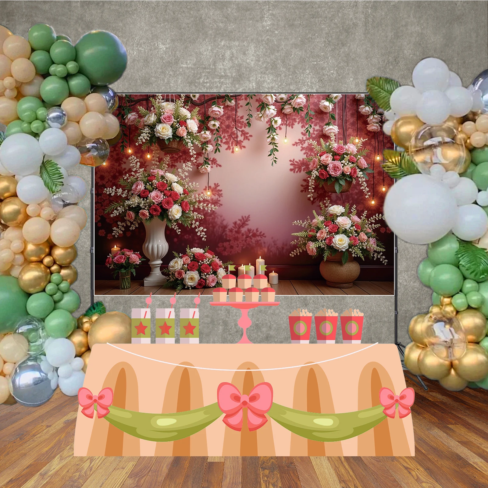 MOON.QG Fotografi Latar Belakang Ulang Tahun Wanita Hari Valentine Lilin Dinding Merah Latar Belakang Zona Foto Alat Peraga Photobooth Studio Pasangan