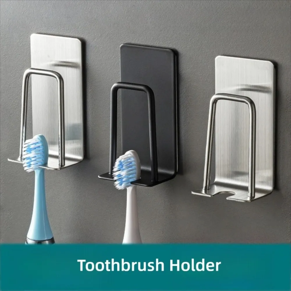 

Stainless Steel Toothbrush Holder 2 IN 1 Design Self Adhesive Cup Holder Durable Wall Mounted Bathroom Organizer