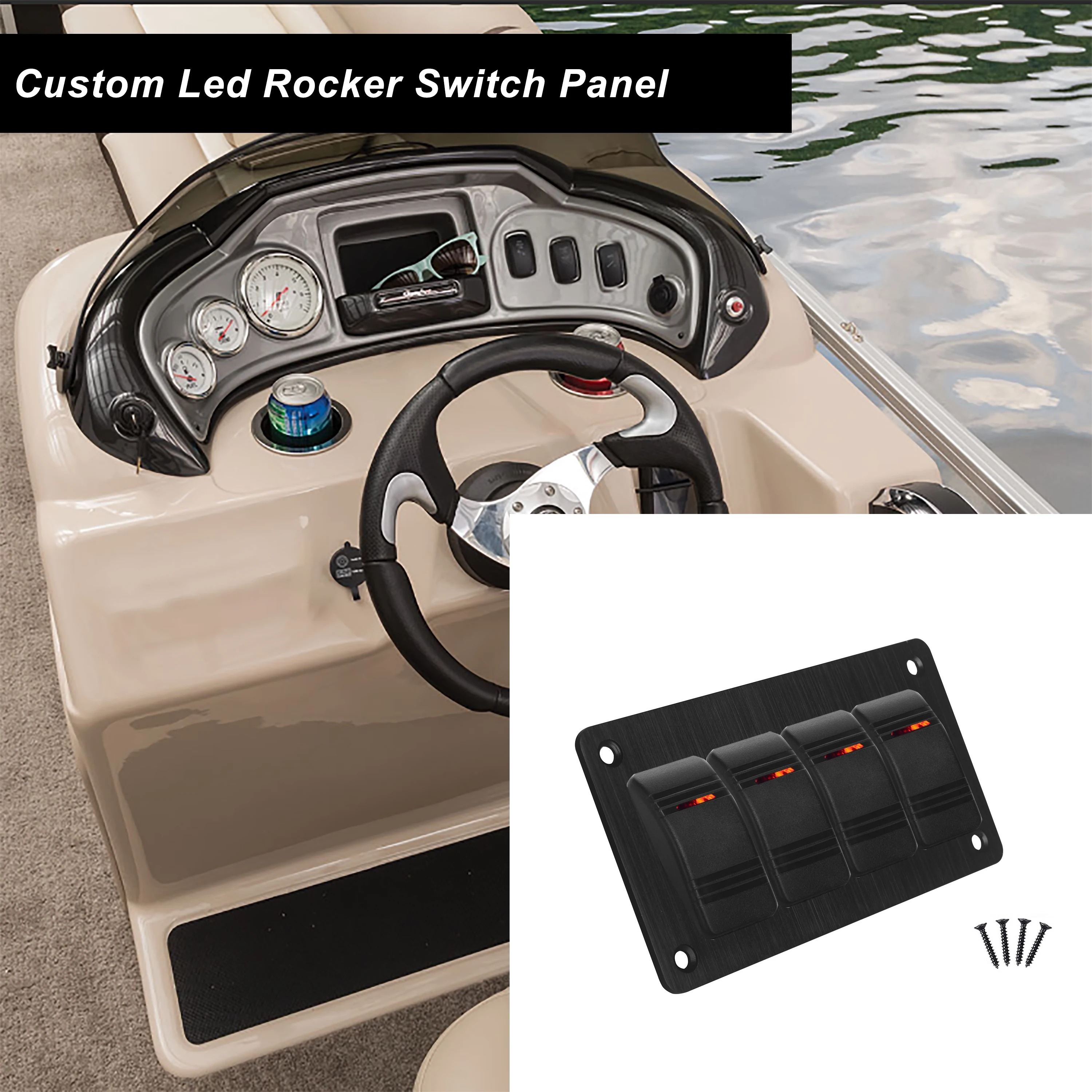 4 عصابة الألومنيوم الروك التبديل لوحة 3 دبوس SPST ON/OFF قبل السلكية 12 فولت 20A / 24 فولت 10A مع 1 ضوء ل البحرية قارب سيارة ATV UTV