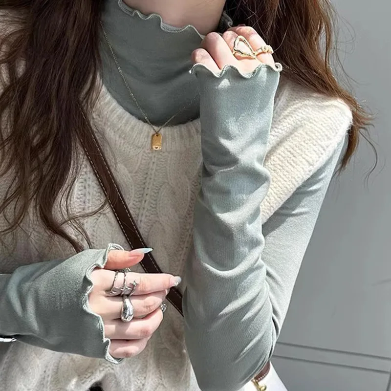 

Semi-turtleneck Fungus Base Shirt Women's Autumn and Winter Underwear with A New Foreign Style Slim Slimming