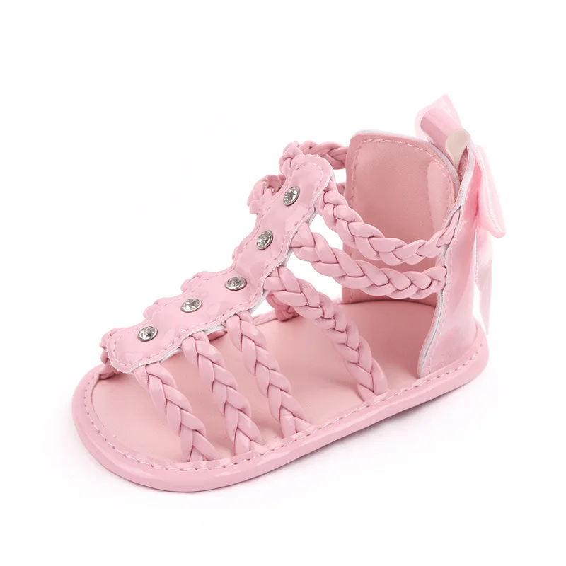 Babyshoes Girls Roman Sandals Open Toe Braided Solid Color Simple Rivets New Summer Hollow Flat Casual Shoes Kids Fashion Casual