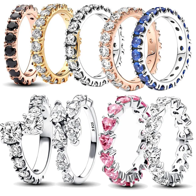 925 standard silver black sparkling eternal ring pink heart-shaped mysterious high-end elegant women's ring CZ cube gift