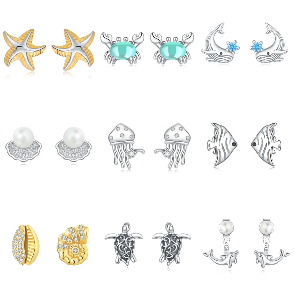 

Серьги-гвоздики из стерлингового серебра 925 пробы с морской звездой и ракушками серии Ocean для женщин, темпераментные серьги, свадебные украшения, изысканные подарки на день рождения