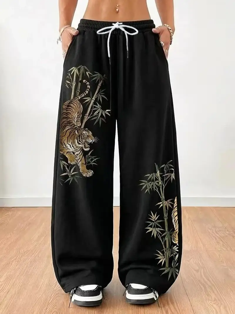 Y2K Style Chinese Tiger Print Pants - Suitable for Both Men and Women, Loose and Casual, for Sports Wear