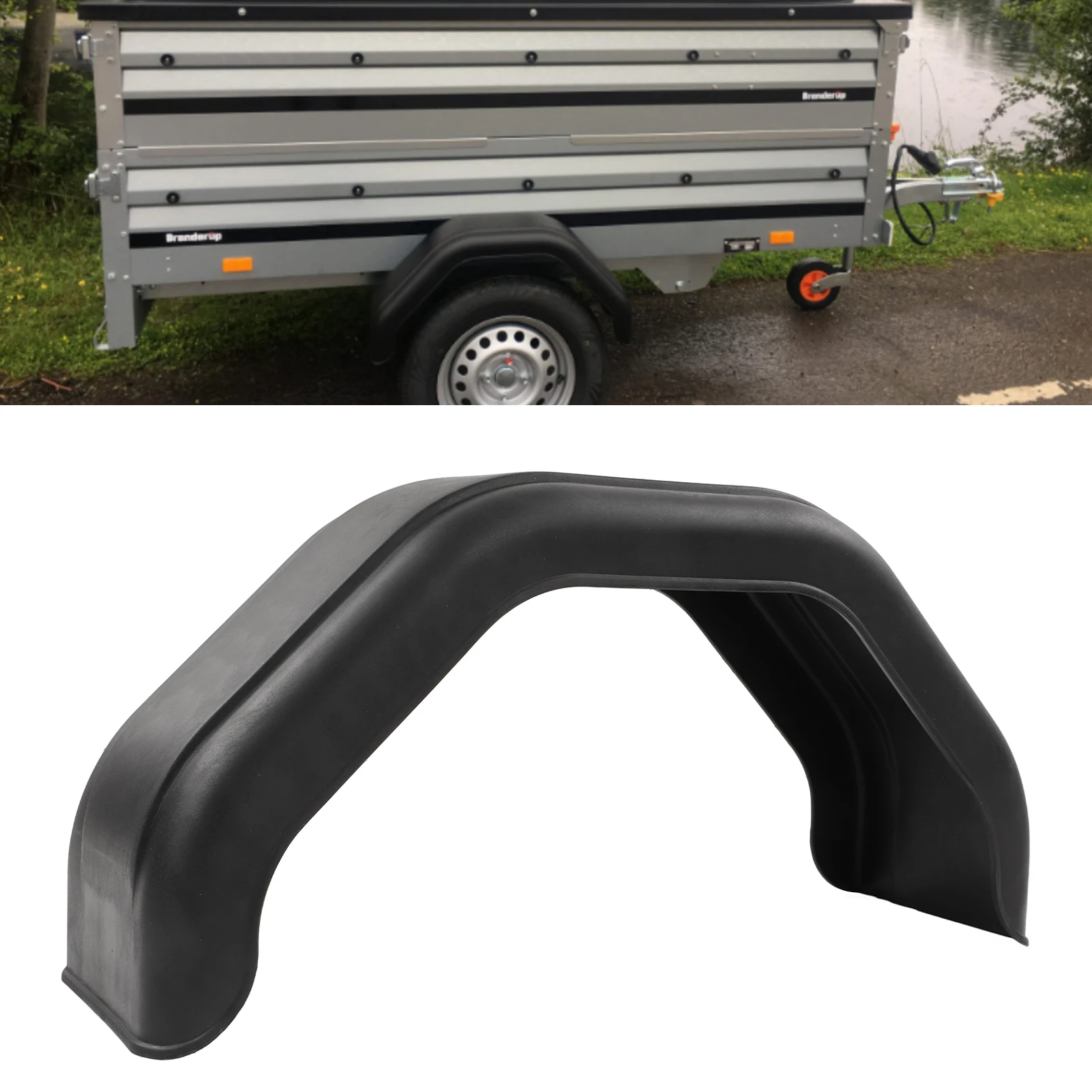 Trailer Mudguard Fender Black High Density PE for Single Axle Trailers 12in 13in Diameter Wheels Mud Guard