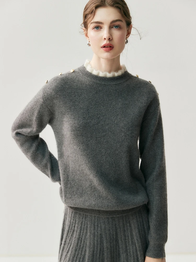 

Autumn Winter 100% Cashmere Knitted Sweater Chic Grace Women's Preppy Simple Style Pullover Stringy Selvedge Fashion Soft Tops