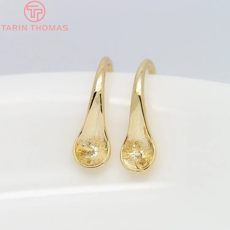 (3772)10 piezas 8,5x17MM 24K, gancho para pendientes de Latón chapado en Color dorado con medio Pin, alta calidad para joyería