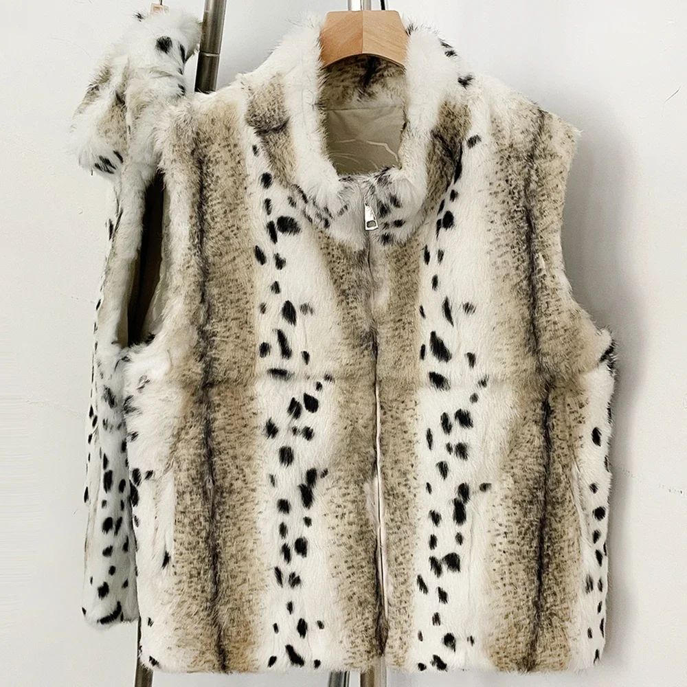OFTBUY Neue Winter-Luxus-Oberbekleidung für Damen, Echte Kaninchenfell-Weste mit Stehkragen, Reißverschluss, Ärmellos, Natürliche Pelzweste für Damen – Detail 13