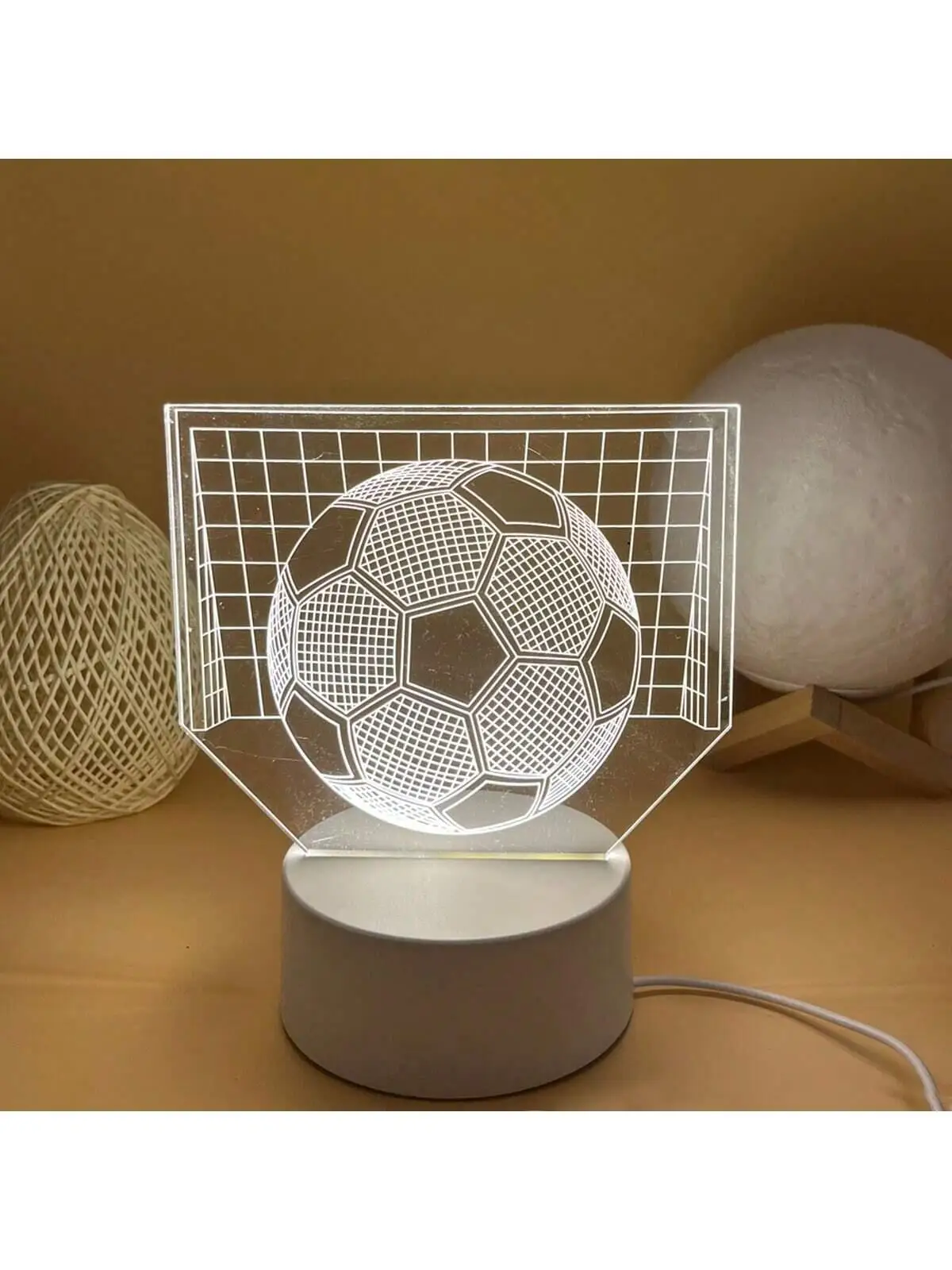 1pc Football 3D Night Light, 3D Optical Illusion Lamp With Touch, 7-Color Changing Ambient Light For Bedroom