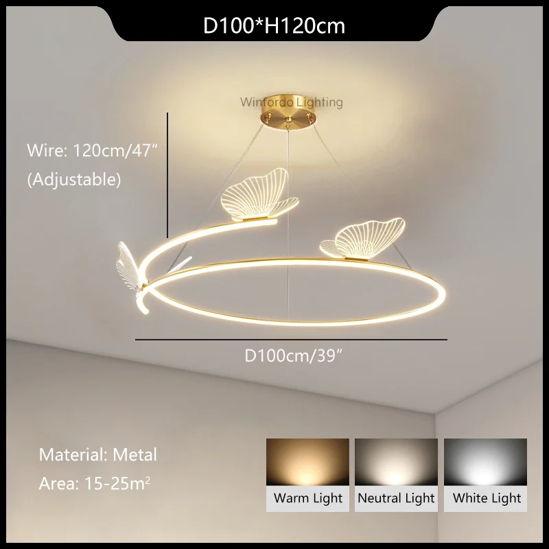 Moderne woonkamer hanglamp hanglamp voor huisdecoratie Ronde LED-vlinderkroonluchter Verlichting Gegalvaniseerde lampenkap