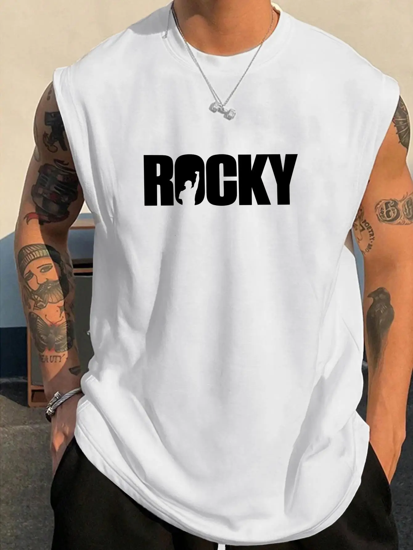 

Мужская летняя повседневная рубашка без рукавов с рок-принтом