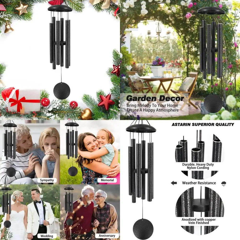 

Deep Tone Outdoor Memorial Wind Chimes, 36-Inch with 6 Metal Tubes, Garden Decor, Christmas Hanging, Black Grey