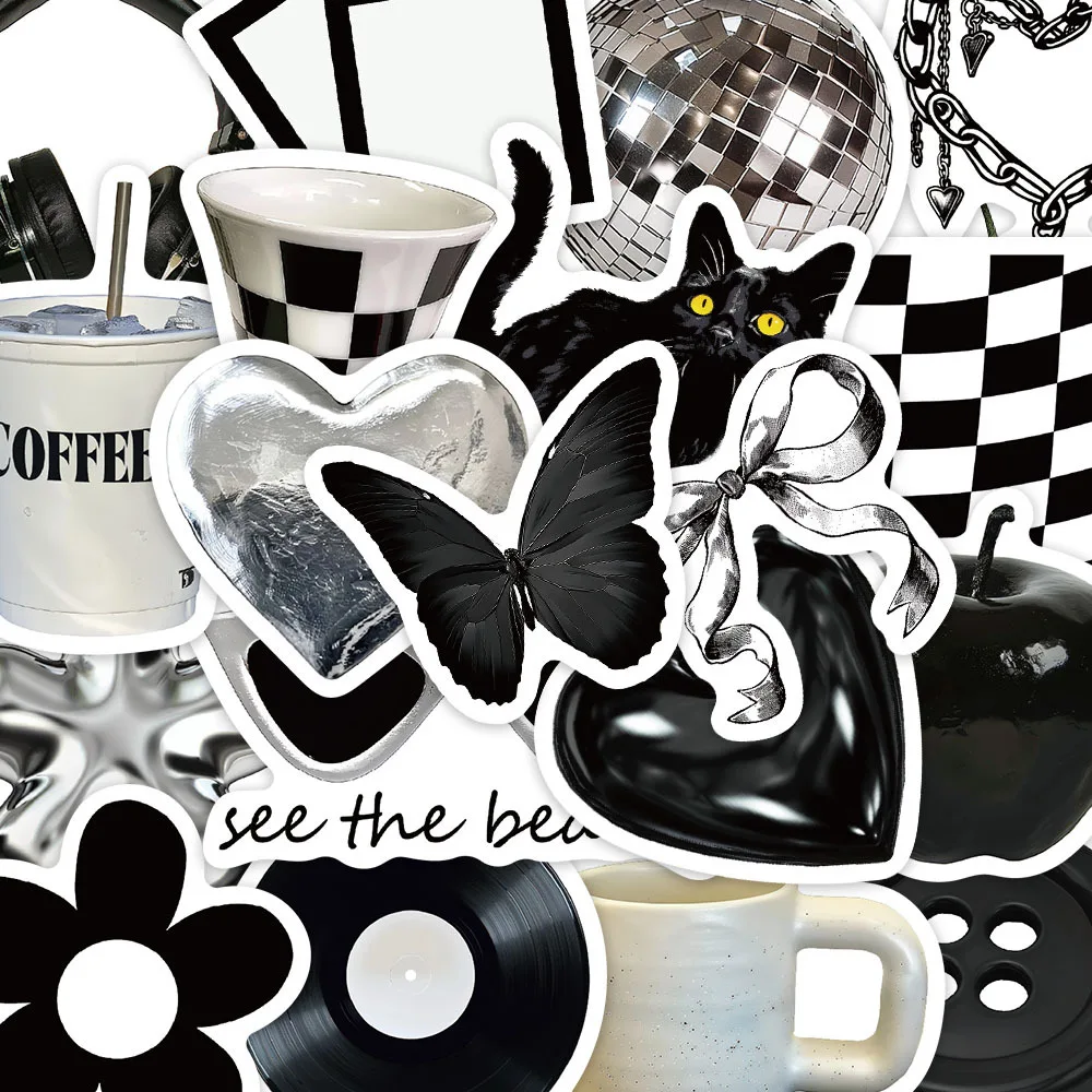 

30PCS Cartoon Black And White Cute Stickers INS Aesthetic Kawaii For DIY Toy Kid Travel Luggage Fridge Decal Graffiti Sticker