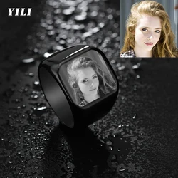 Custom Engrave Name Photo Ring Customized Picture Titanium Steel Square Ring Personalized Lover Engagement Wedding Rings Jewelry