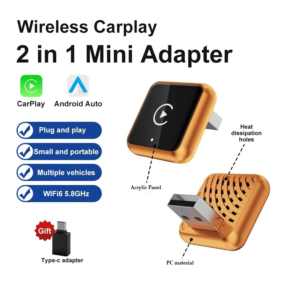 VCARLINKPLAY 2026 2 IN 1 Wireless CarPlay Android Auto Adapter USB Dongle Plug and Play Universal for Toyota Gifts for Man Woman