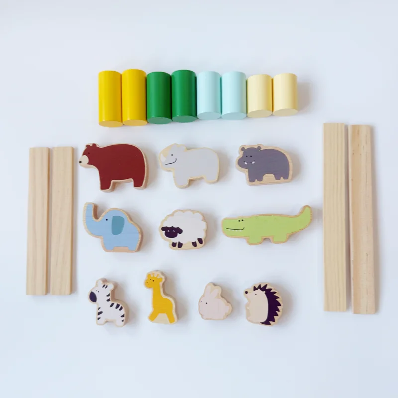 Blocos de construção de madeira maciça de partículas grandes criativas de animais para crianças, jogo de empilhamento de bebês, brinquedos educativos para educação precoce